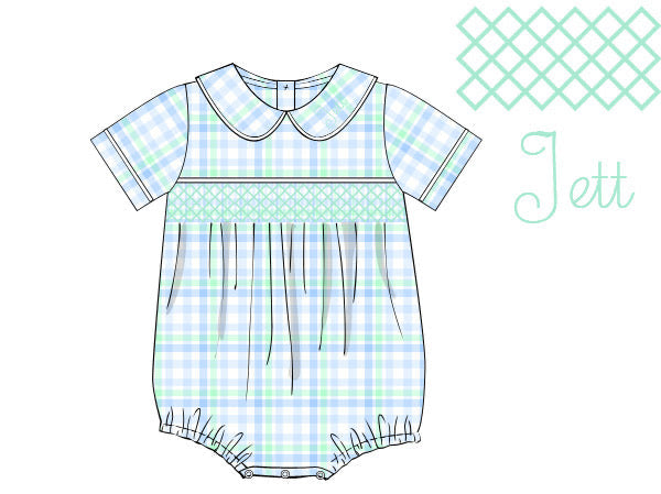 PRE ORDER Boys Smocked Mint & Blue Plaid Bubble | ETA to LBS: FEBRUARY