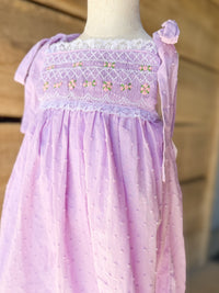 Girls Purple Swiss Dot Heirloom Smocked Dress