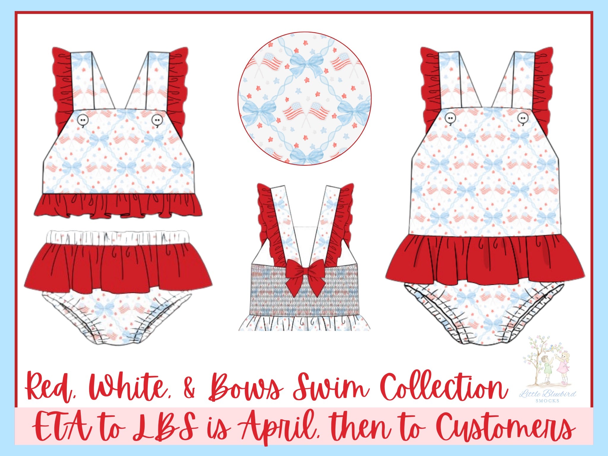 Girls Red, White, and Bows One-Piece Swimsuit