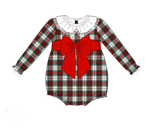 Girls Tartan Plaid Smocked Bubble