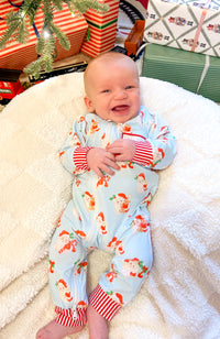 Boys Watercolor Santas Knit Lounge Zippy (TO ALL A GOOD NIGHT EMBROIDERED)