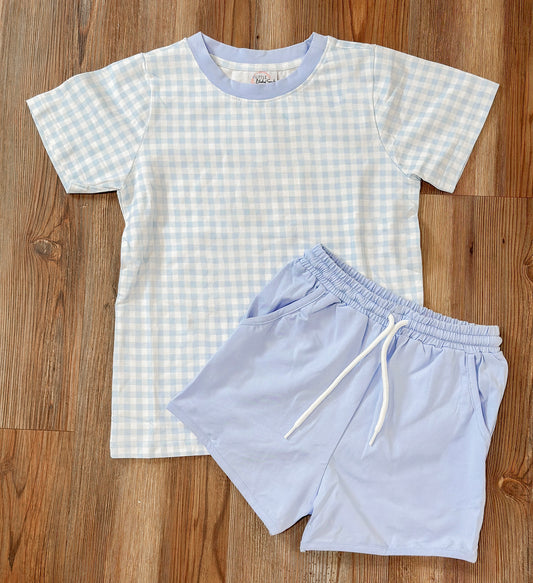 BLANK Blue Gingham Short Set