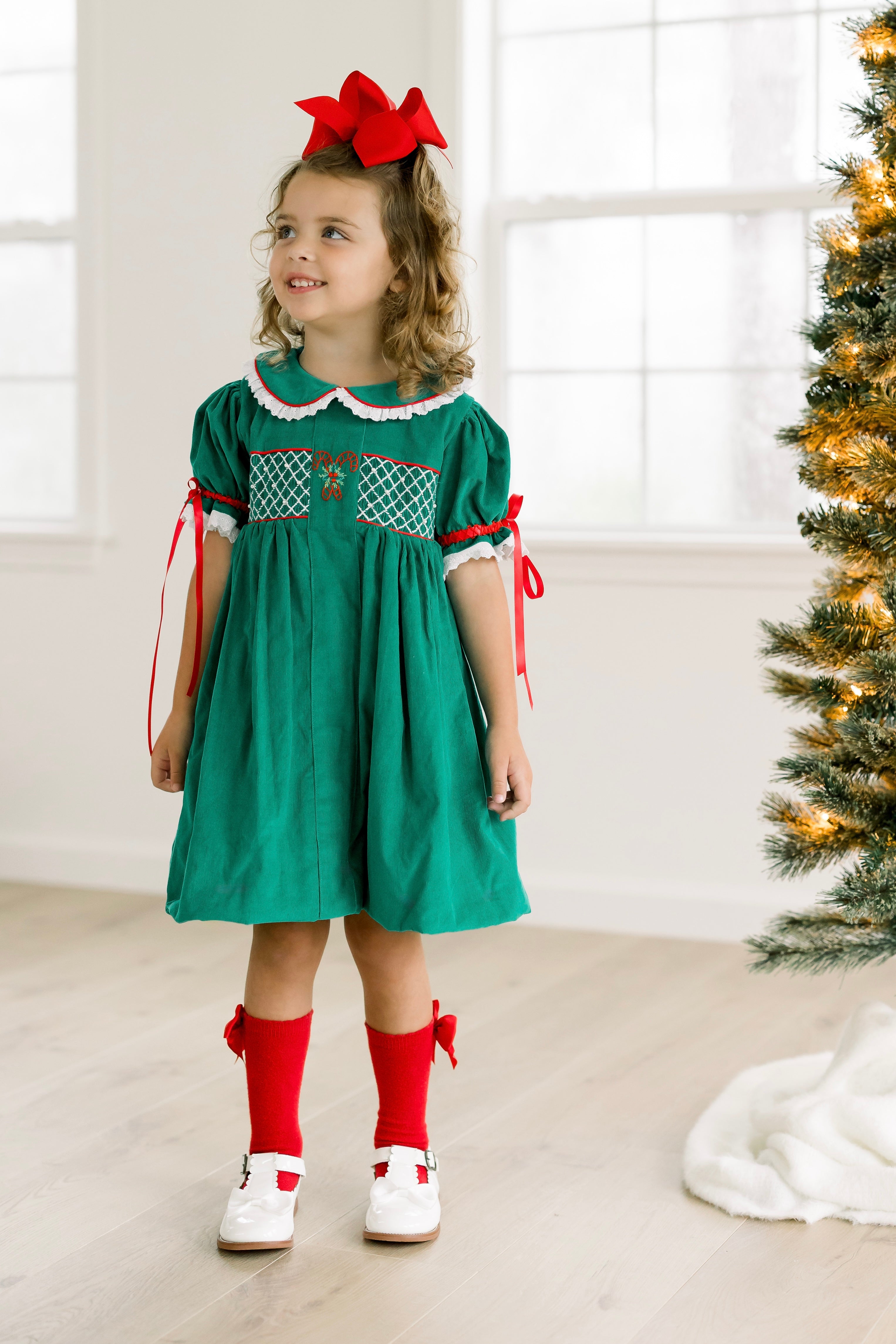 PRE ORDER Girls Embroidered Candy Cane Corduroy Christmas Bloomer Set & Dress | ETA to LBS: OCTOBER