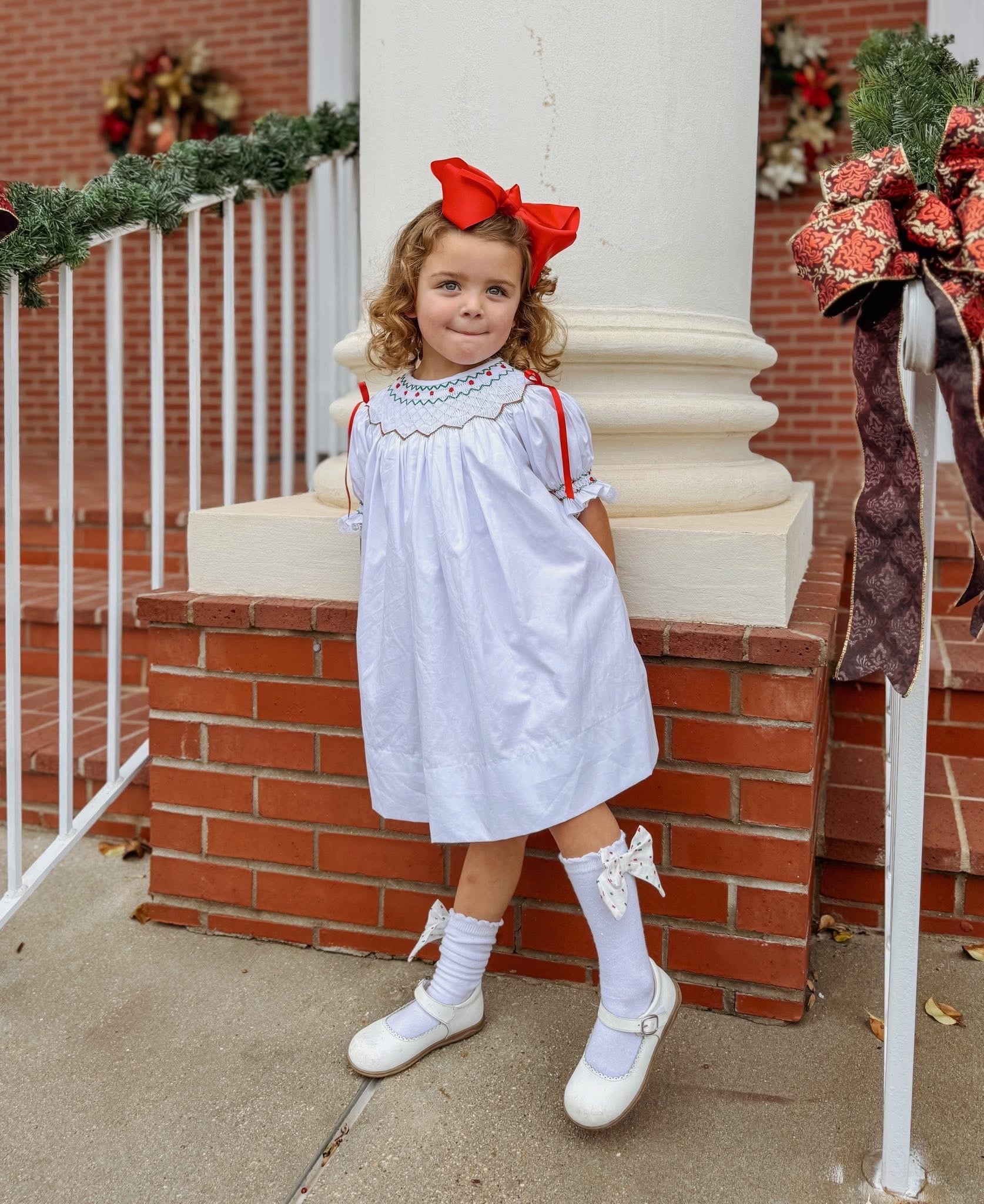 Girls Christmas Heirloom Smocked Dress