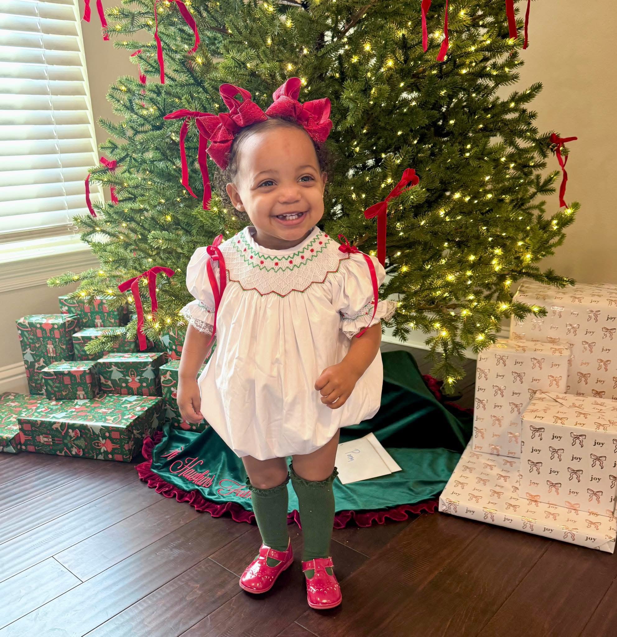 Girls Christmas Heirloom Smocked Bubble