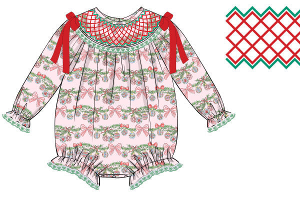 PRE ORDER Girls Smocked Christmas Garland Bubble | ETA to LBS: OCTOBER