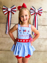 Girls French Knot God Bless the USA Bubble Bloomer Set