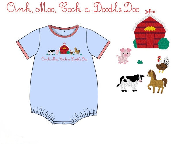 Boys French Knot Oink, Moo, Cock-a-Doodle Doo Bubble