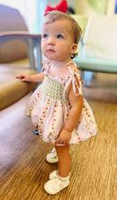 Girls Smocked Strawberry Print Bubble