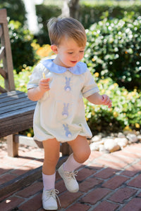 PRE ORDER Boys Hand Embroidered Light Green Bunny Meadow Short Set | ETA to LBS: FEBRUARY