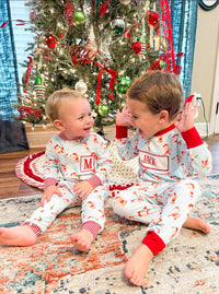 Boys Watercolor Santas Knit Lounge Zippy (TO ALL A GOOD NIGHT EMBROIDERED)