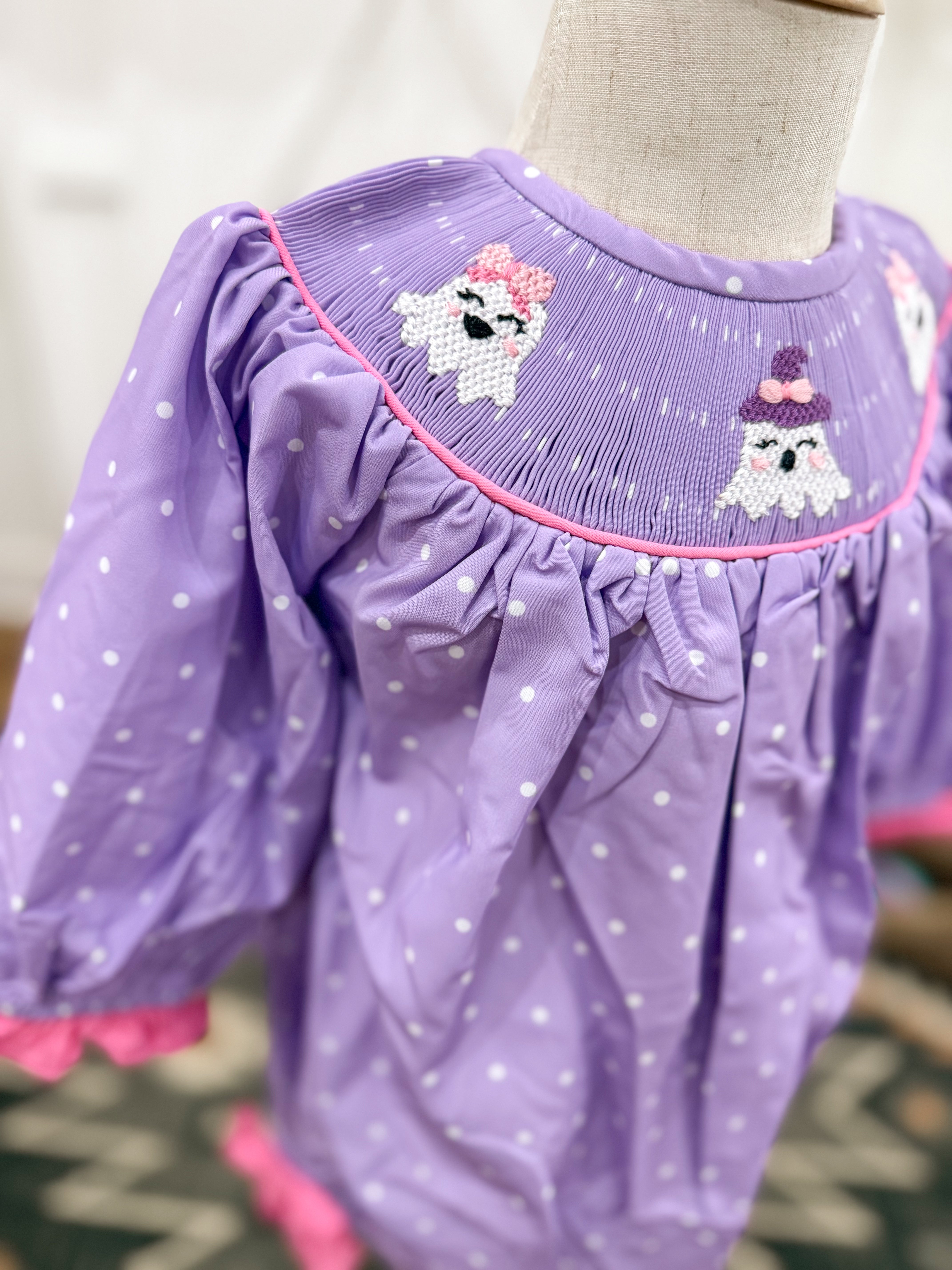 Girls Friendly Ghosts Smocked Bubble