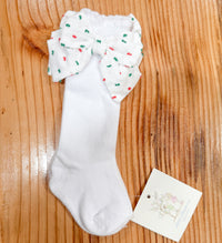 Girls Tri Color Swiss Dot Bow Knee High Socks