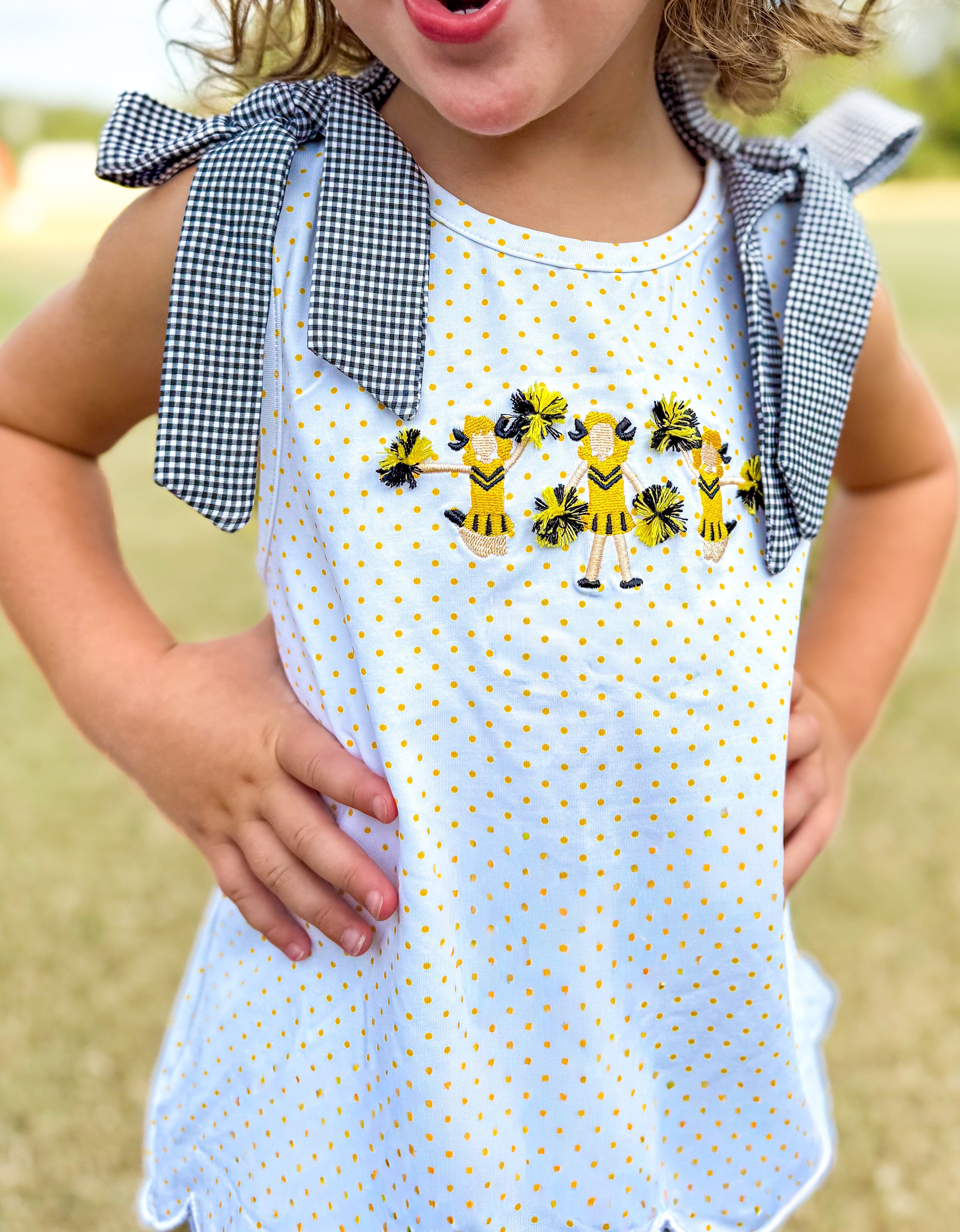 Girls Embroidered Cheerleaders Ruffle Short Set