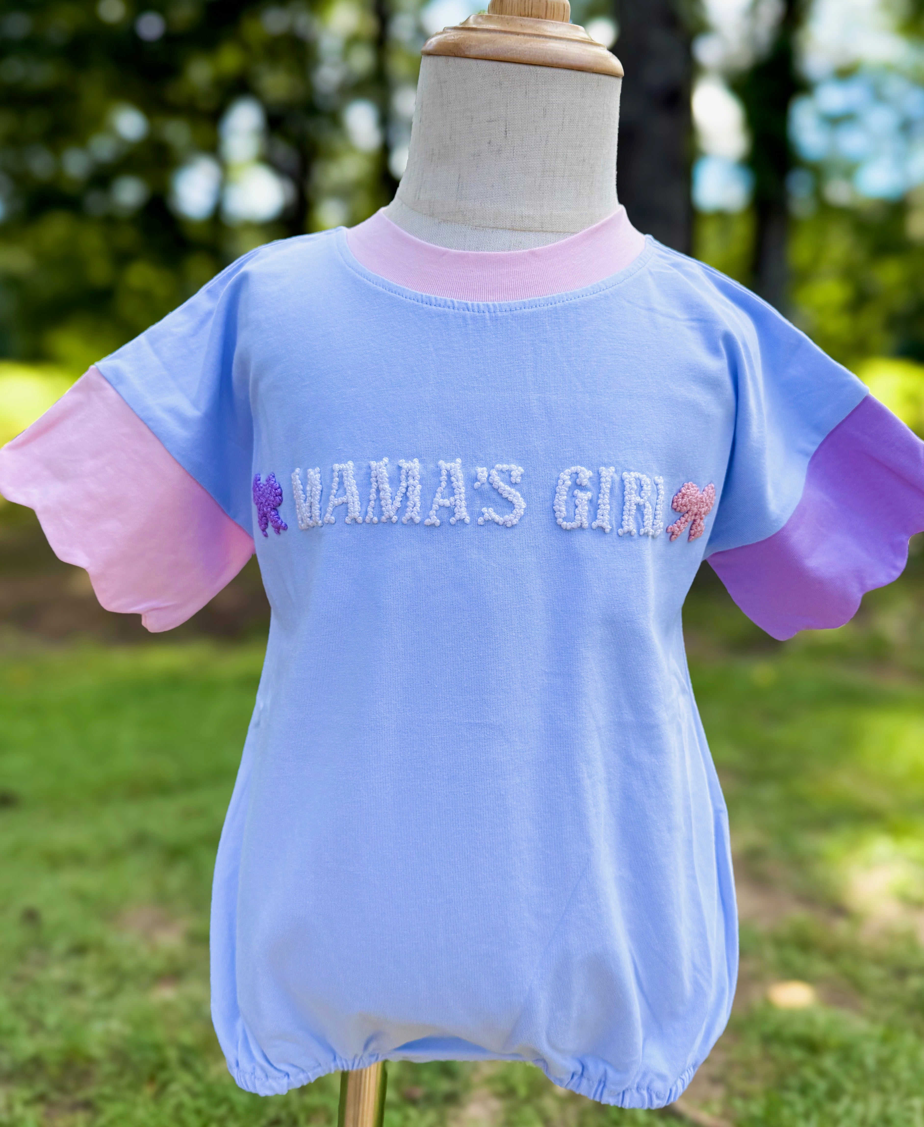 Girls French Knot “Mama’s Girl” Bows Color Block Bubble