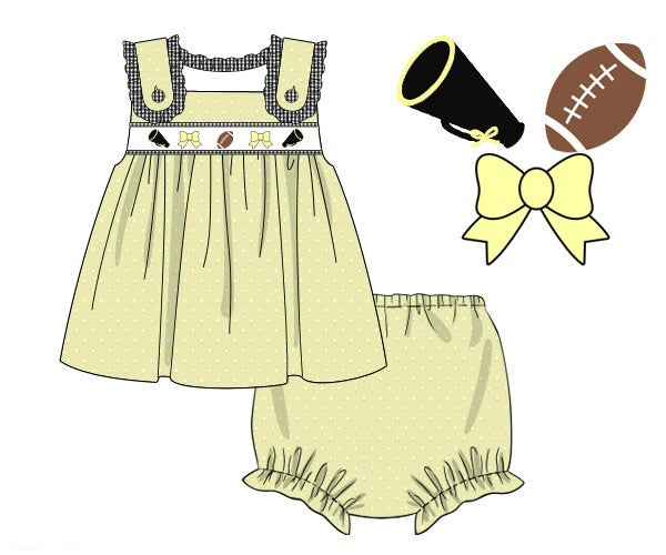Girls Embroidered Swiss Dot Team Spirit Bloomer Set & Dress