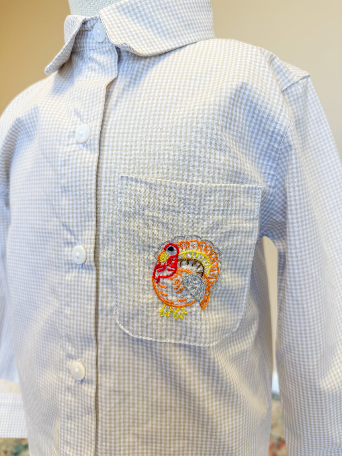 Boys Hand Embroidered Classic Turkey Button Down Shirt