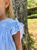 Girls Blue Smocked Pearl Bows Dress