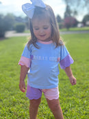Girls French Knot “Mama’s Girl” Bows Color Block Short Set