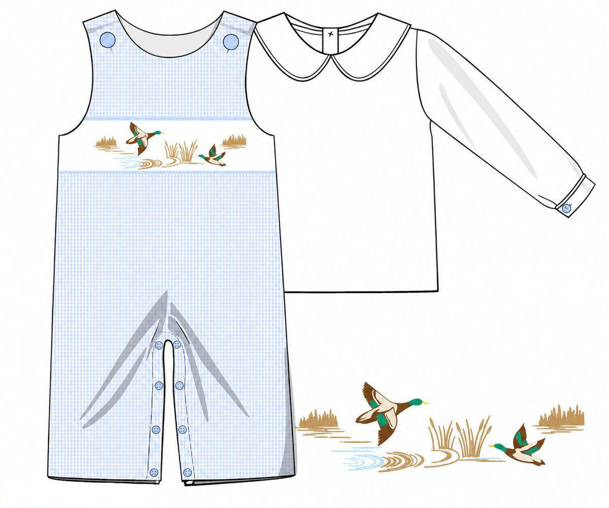 PRE ORDER Boys Smocked Where the Ducks Fly Long Romper | ETA to LBS: DECEMBER