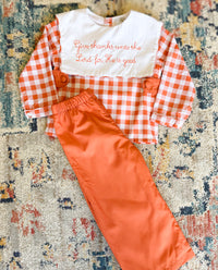 Boys Embroidered Give Thanks Pant Set
