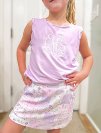 Girls Scalloped Purple Petal Patchwork Skort Set