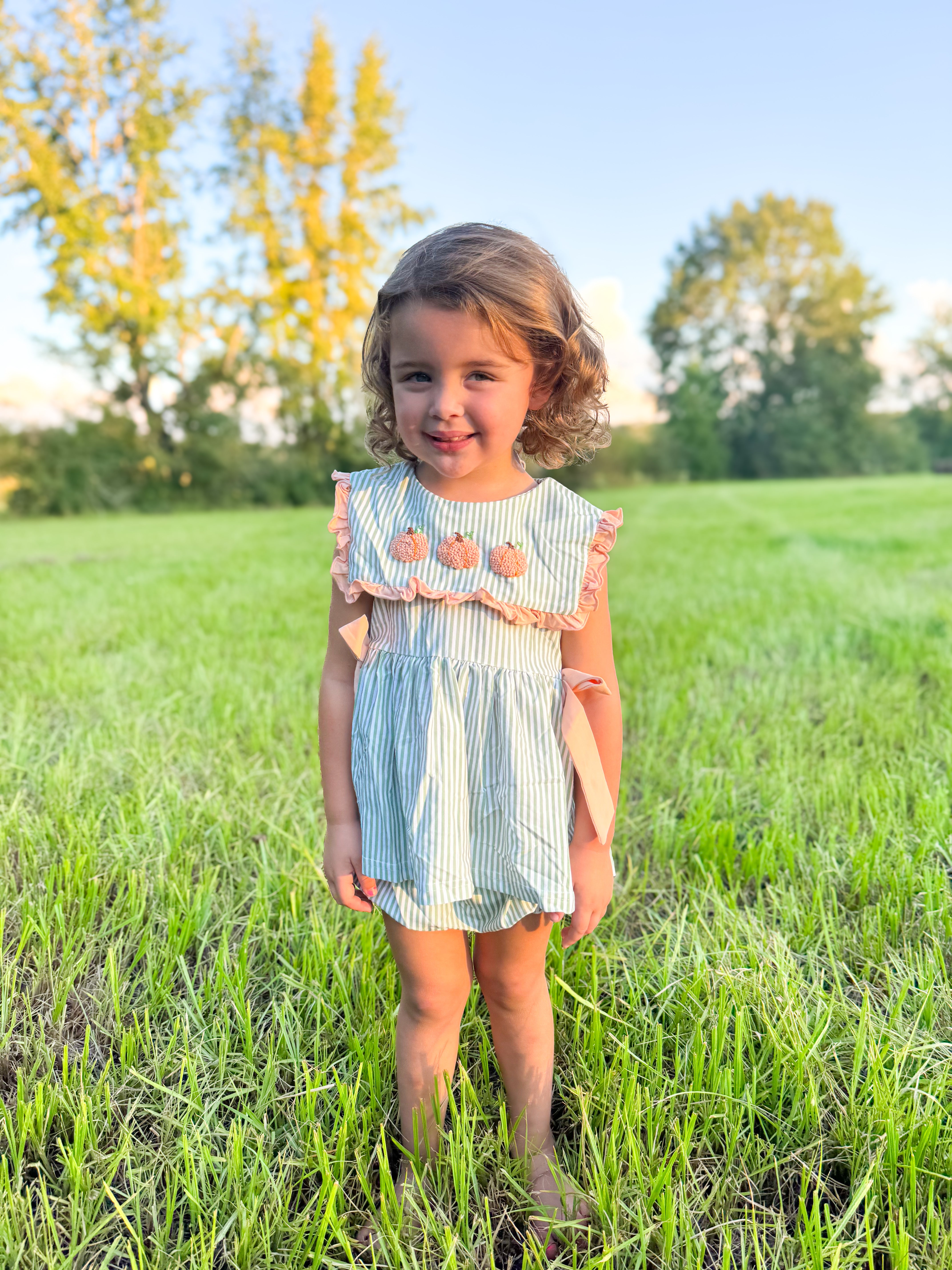 Girls French Knot Pumpkin Stripes Bloomer Set