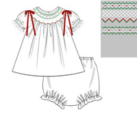 Girls Christmas Heirloom Smocked Bloomer Set