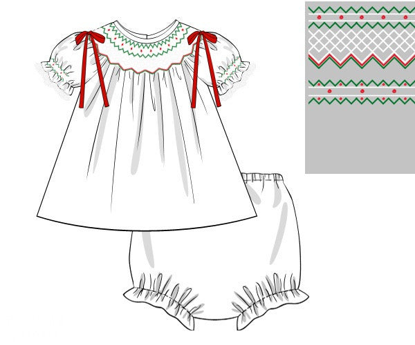 Girls Christmas Heirloom Smocked Bloomer Set