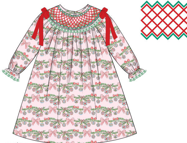 PRE ORDER Girls Smocked Christmas Garland Bloomer Set & Dress | ETA to LBS: OCTOBER