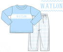 PRE ORDER Boys Custom Smock Winter Blue Plaid Pant Set | ETA to LBS: DECEMBER