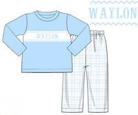 PRE ORDER Boys Custom Smock Winter Blue Plaid Pant Set | ETA to LBS: DECEMBER