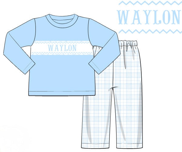 PRE ORDER Boys Custom Smock Winter Blue Plaid Pant Set | ETA to LBS: DECEMBER