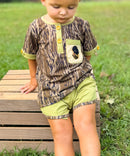 Boys French Knot Dog Bottomland Camo Short Set