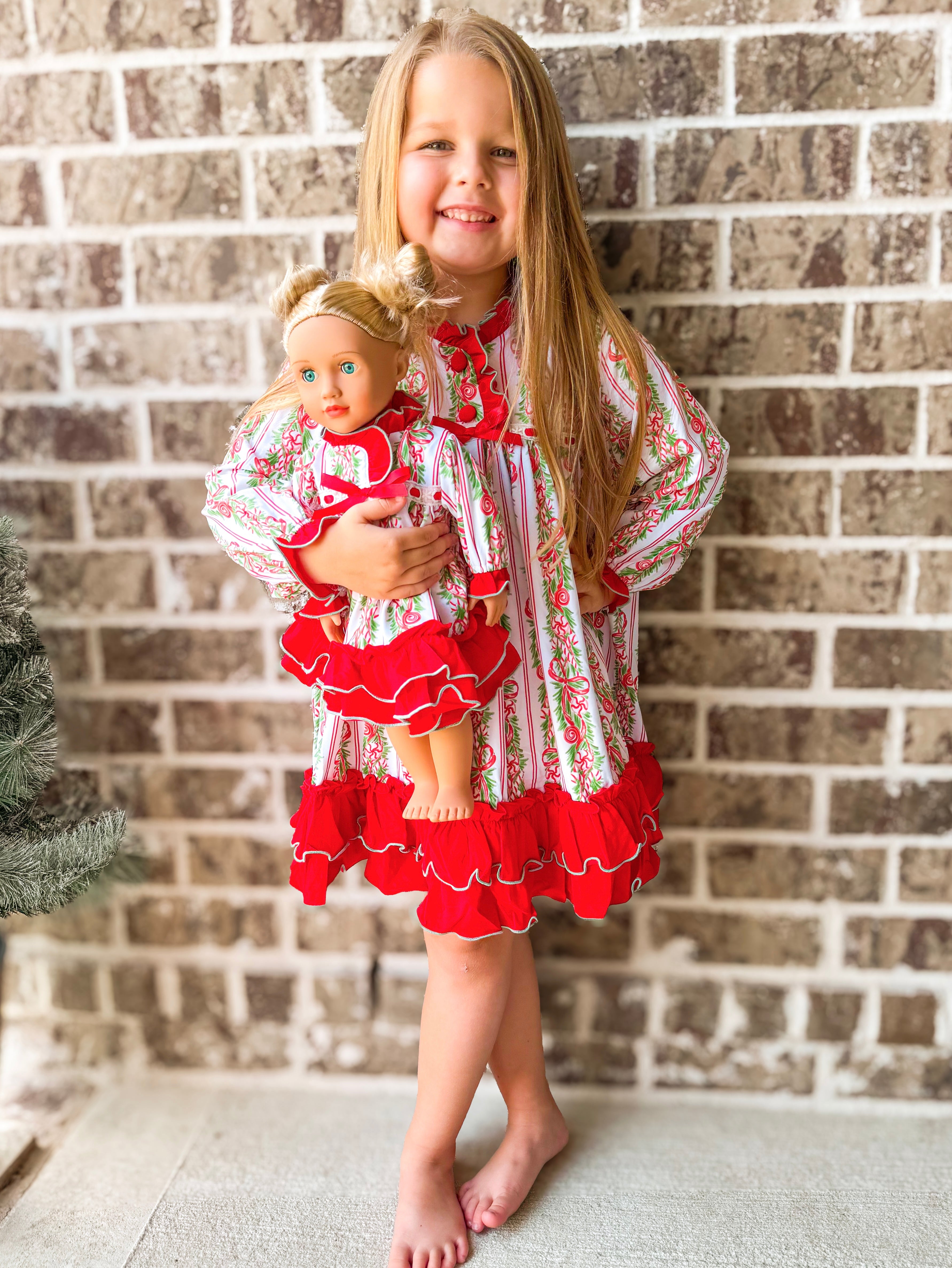 Girls Candy Cane Vines Knit Gown
