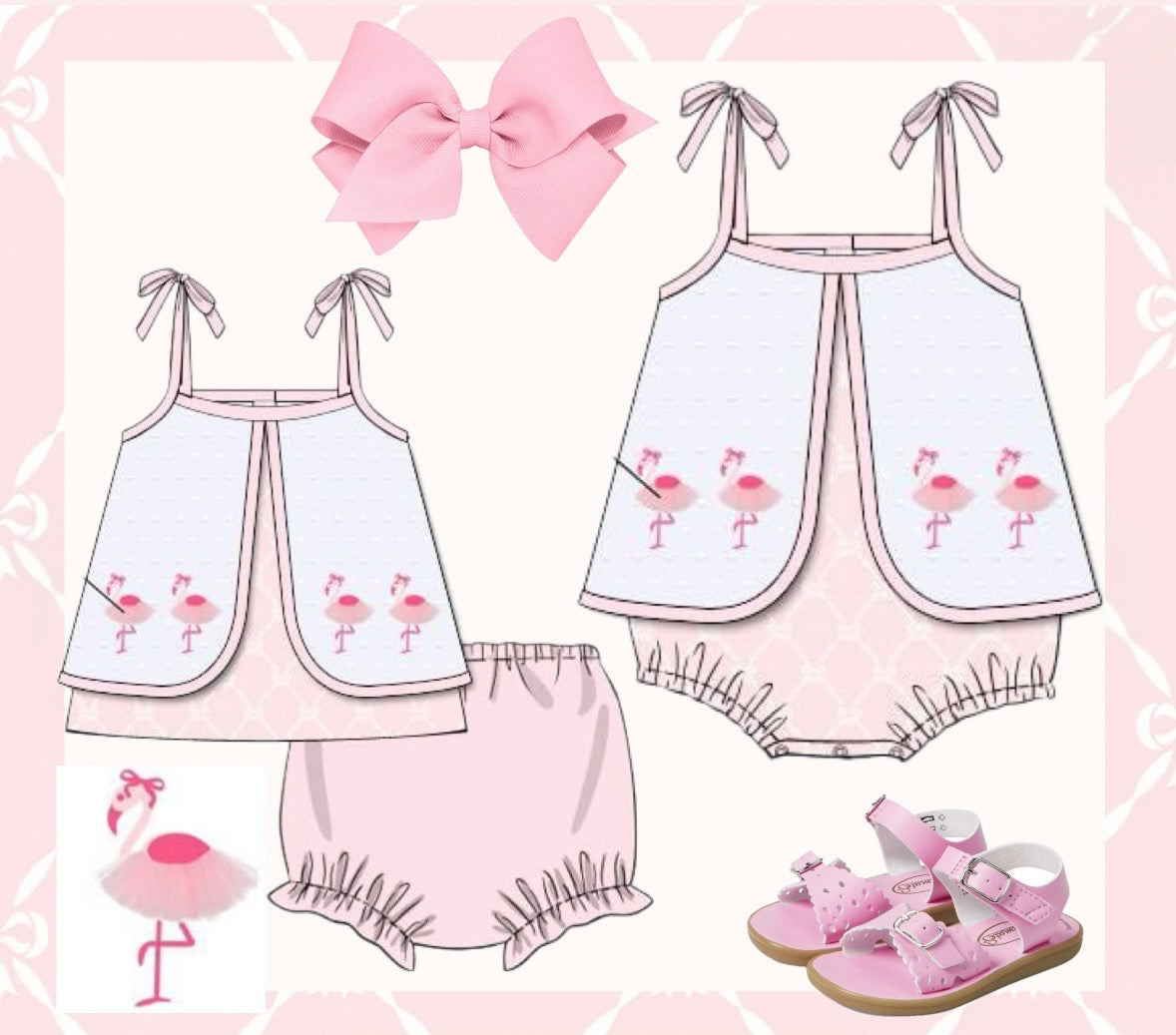 PRE ORDER Girls Dancing Flamingos Bloomer Set ETA: MAY