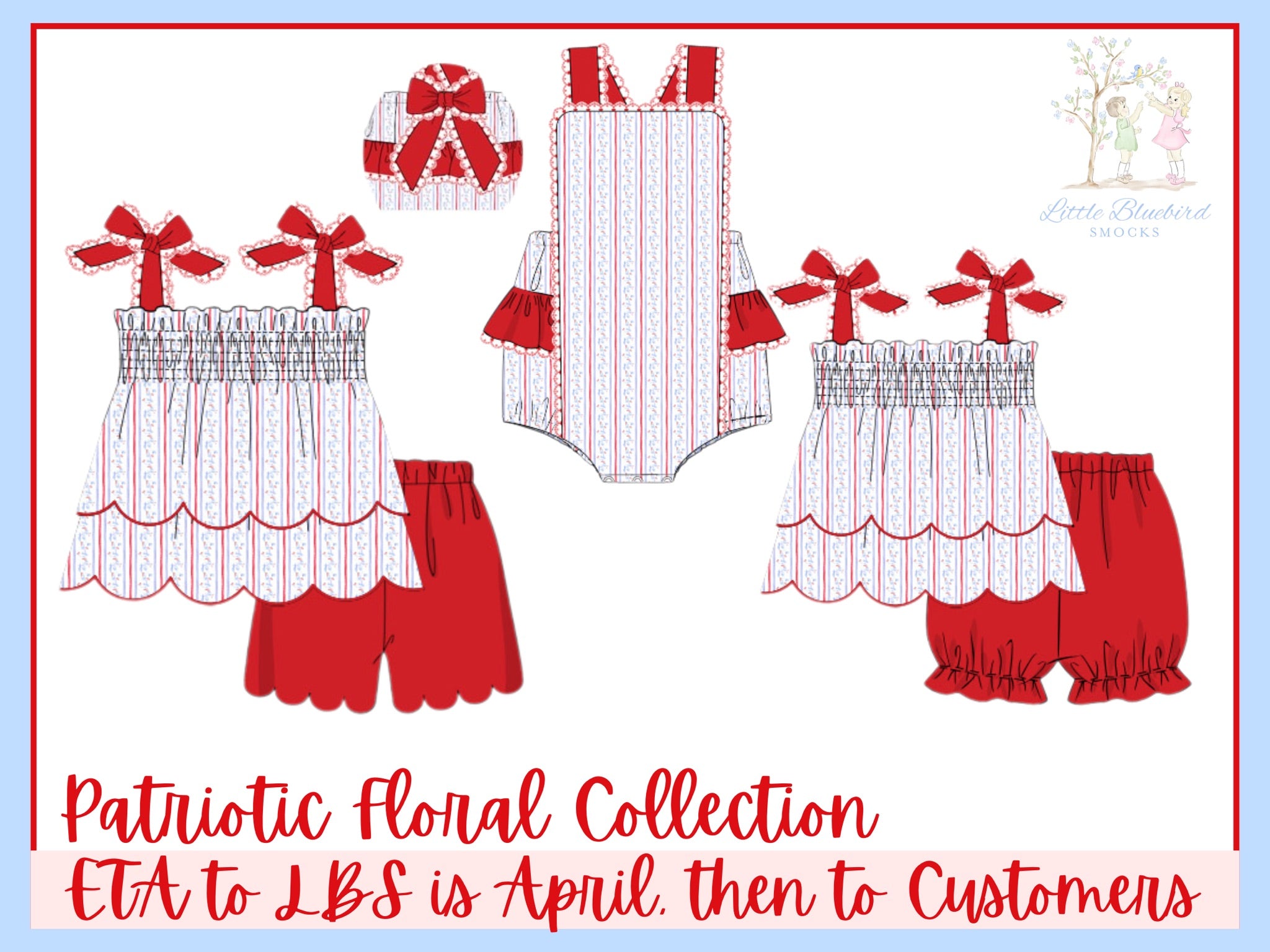 Girls Patriotic Floral Bubble Bloomer Short Set