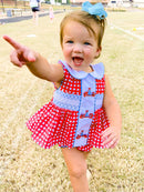 Girls Embroidered Megaphone and 3D Pom Poms Bloomer Set & Dress