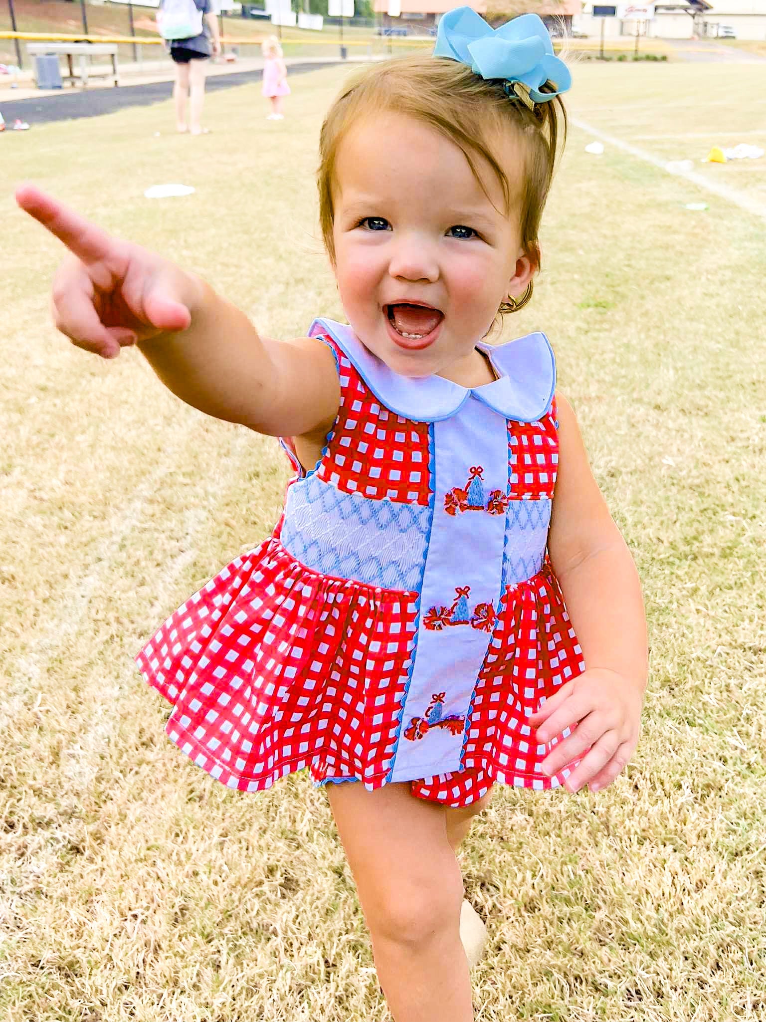 Girls Embroidered Megaphone and 3D Pom Poms Bloomer Set & Dress