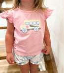 Girls Appliqué 2-Tops School Floral Bloomer Shorts Set