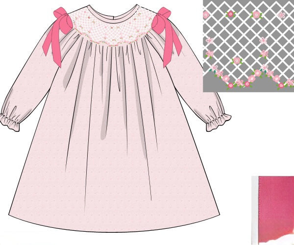PRE ORDER Girls Smocked Swiss Dot Rose Garden Bloomer Set & Dress | ETA to LBS: DECEMBER
