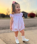 Girls Toile Garden Bows Smocked Bubble