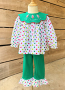 Girls Oh Christmas Tree French Knot Ruffle Pants Set