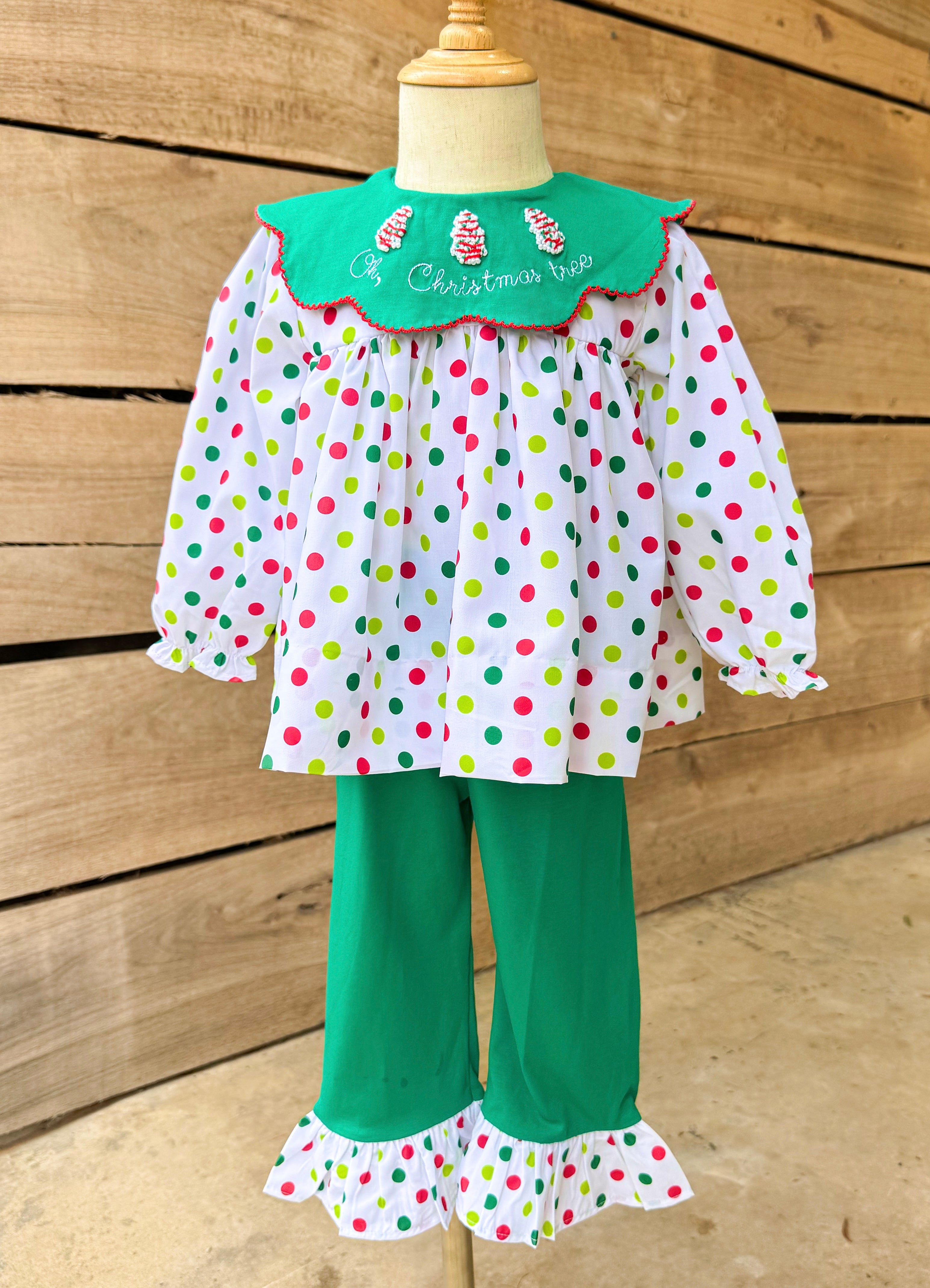 Girls Oh Christmas Tree French Knot Ruffle Pants Set