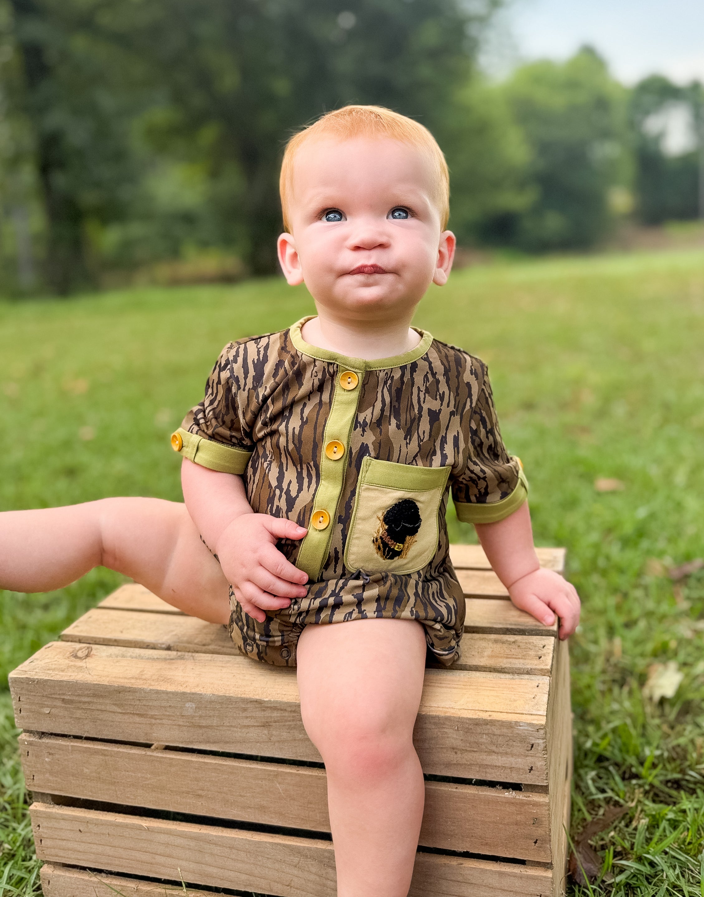 Boys French Knot Dog Bottomland Camo Bubble