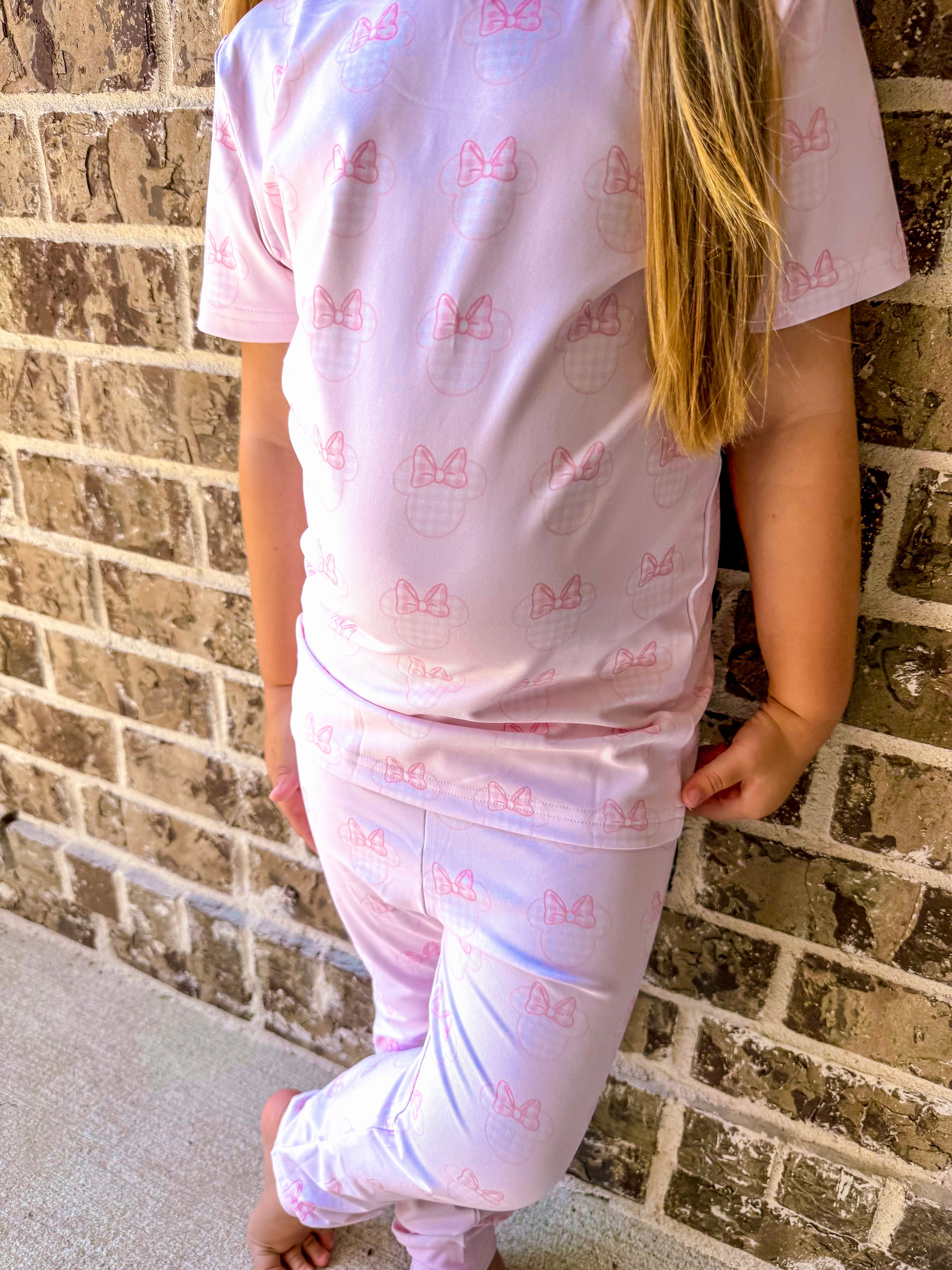 Girls Gingham Mouse Knit Pajama Pant Set