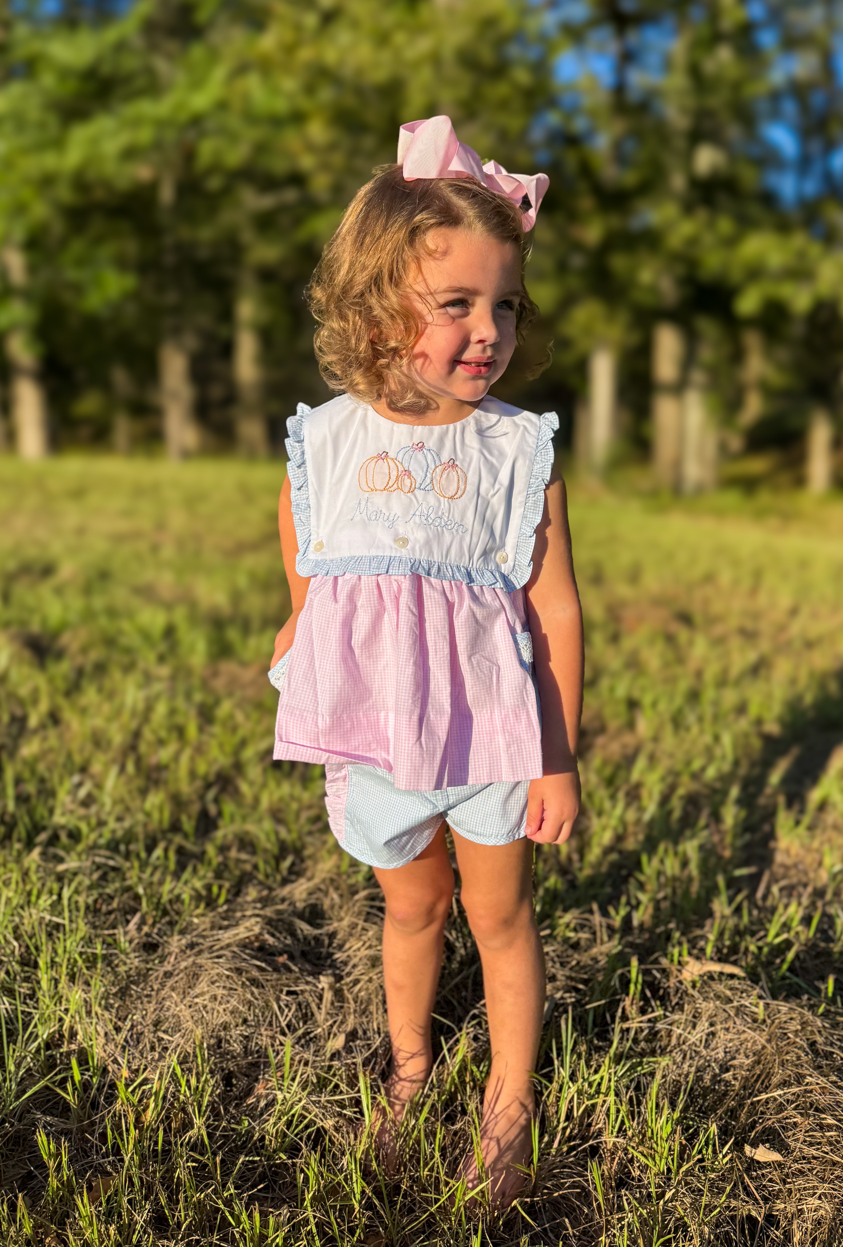 Girls Pumpkin and Turkey Reversible Short Set