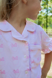 Girls Gingham Mouse Knit Pajama Set RTS