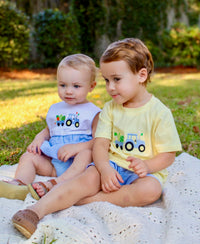 PRE ORDER Boys French Knot Rubber Ducks and Embroidered Easter Tractor Interchangeable Tops Short Set | ETA to LBS: LATE FEBRUARY