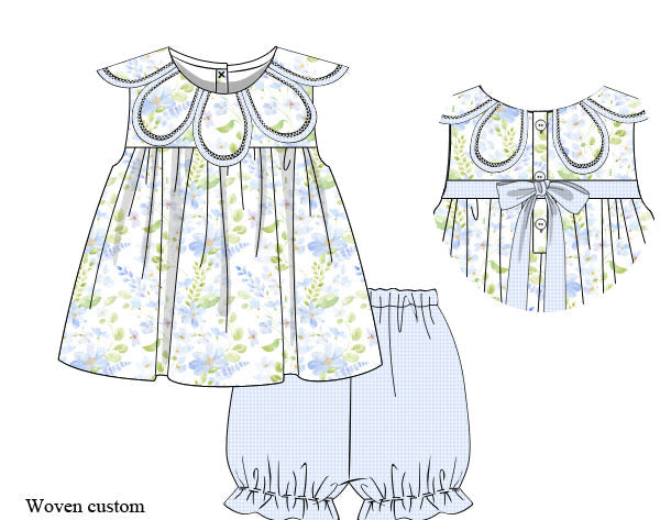 PRE ORDER Girls Blue Meadow Petal Bloomer Set & Dress | ETA to LBS: LATE March